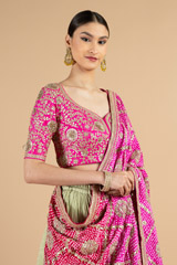 Pink And Green Crinkled Lehenga SetDSC04902
