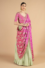 Pink And Green Crinkled Lehenga SetDSC04903