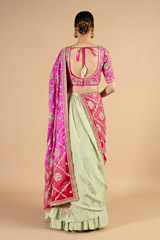 Pink And Green Crinkled Lehenga SetDSC04904