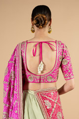 Pink And Green Crinkled Lehenga SetDSC04905