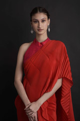 Red Pleated Saree_DTR2861