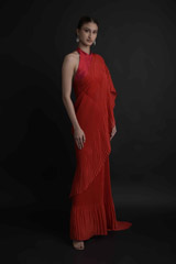 Red Pleated Saree_DTR2863