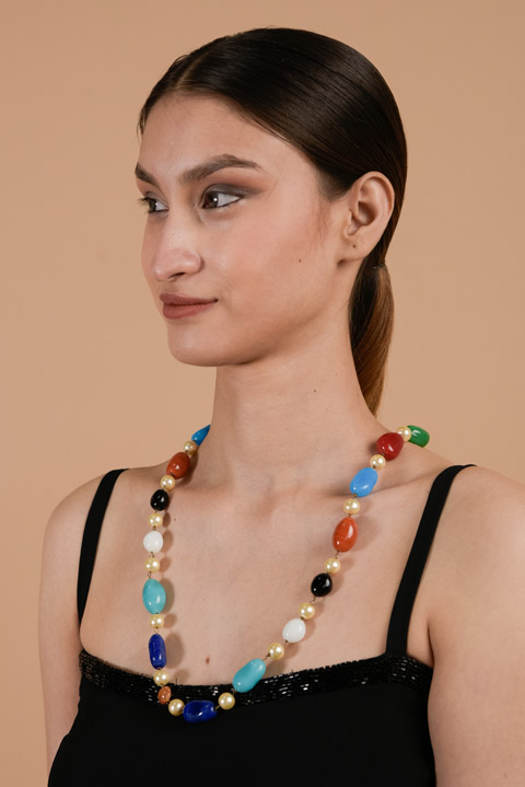 Multi colour stone long necklace