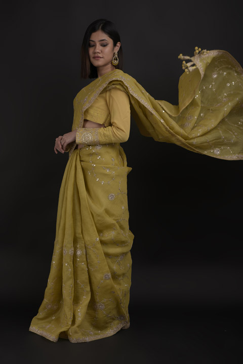 Yellow Gota Embroidery Saree