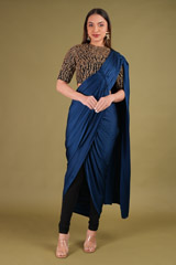 Midnight Blue Zardozi Saree Gown