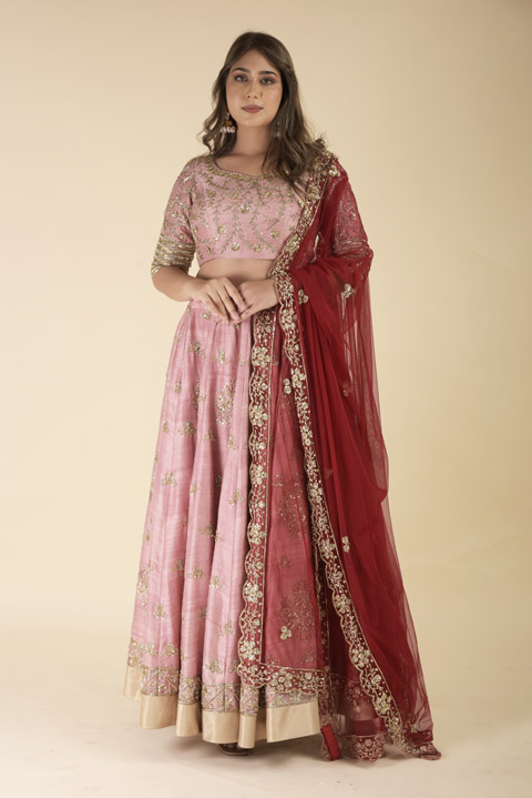 Pink Embroidered Lehenga Set