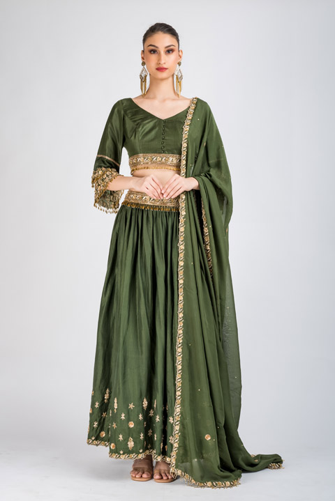 Green Embellished Lehenga