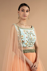 Coral And Powder Blue LehengaDSC00187