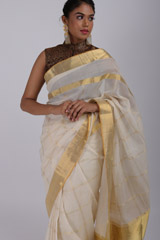 White checks gold border sareeIMG_3445