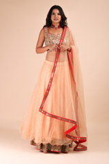 Orange mirror work Lehenga