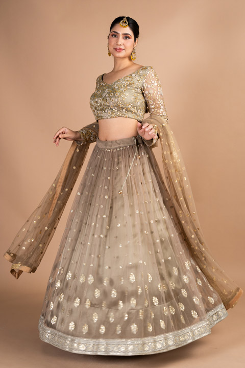 Grey Floral Embellished Lehenga
