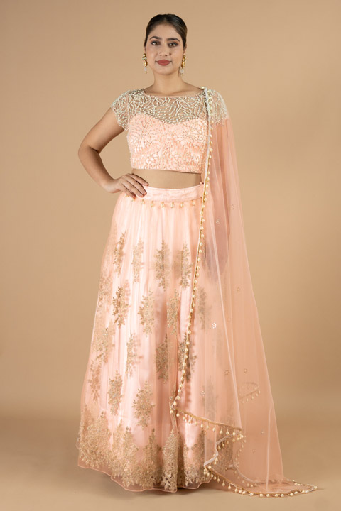Peach Pearl Work Lehenga