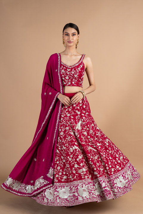Red Embroidered Lehenga