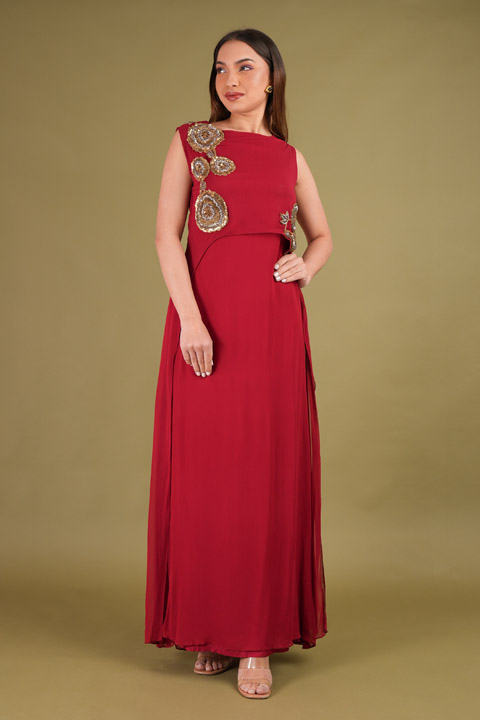 Rosewood Maroon Cape Gown