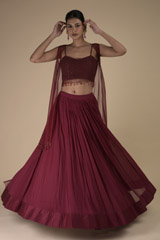 Maroon Embellished Lehenga With Cape3521_video