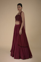 Maroon Embellished Lehenga With Cape_DTR9433