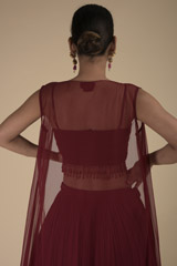 Maroon Embellished Lehenga With Cape_DTR9436