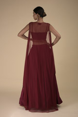 Maroon Embellished Lehenga With Cape_DTR9437