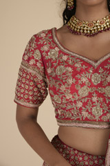 Red Raw Silk Lehenga_SUB8386