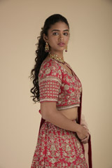 Red Raw Silk Lehenga_SUB8392