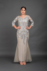 Silver Embroidered Fish Cut Gown