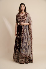 Deep Maroon Velvet Lehenga