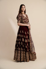 Deep Maroon Velvet Lehenga_DSC6397