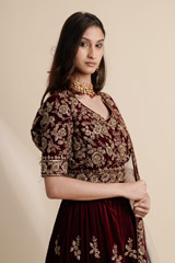Deep Maroon Velvet Lehenga_DSC6398