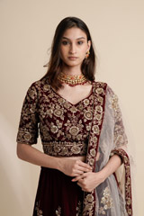 Deep Maroon Velvet Lehenga_DSC6400