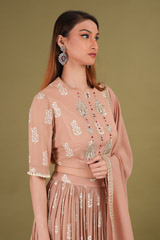 Beige Printed Ruffle LehengaDSC00685