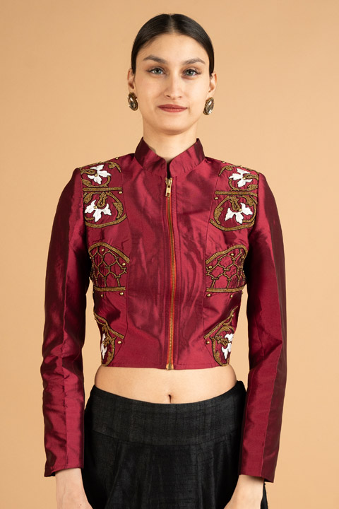 Maroon Embroidered Jacket