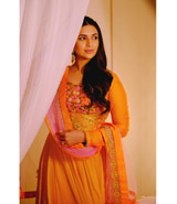 Orange  and Pink Georgette Anarkali Set