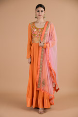 Orange  and Pink Georgette Anarkali Set_DTR4431
