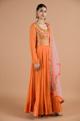 Orange  and Pink Georgette Anarkali Set_DTR4433