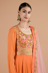 Orange  and Pink Georgette Anarkali Set_DTR4434