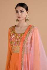 Orange  and Pink Georgette Anarkali Set_DTR4436