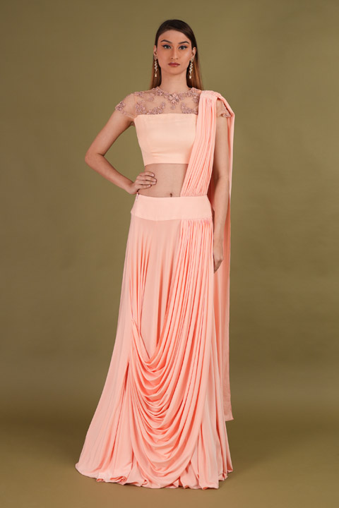 Peach Drape Me Over Lehenga