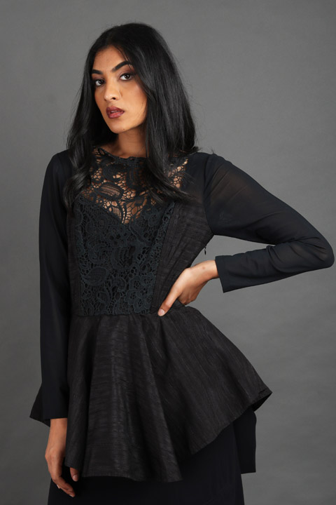 Black Full Sleeve Peplum Top
