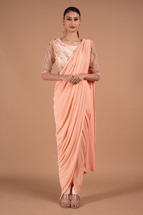 Pink Floral Mist Saree Gown