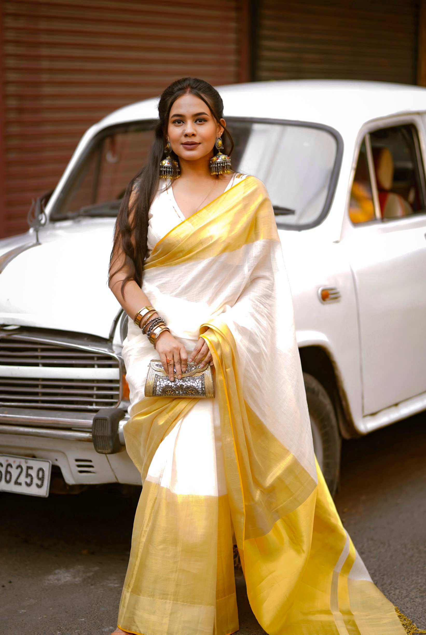 Cotton Saree With broad Gold Border