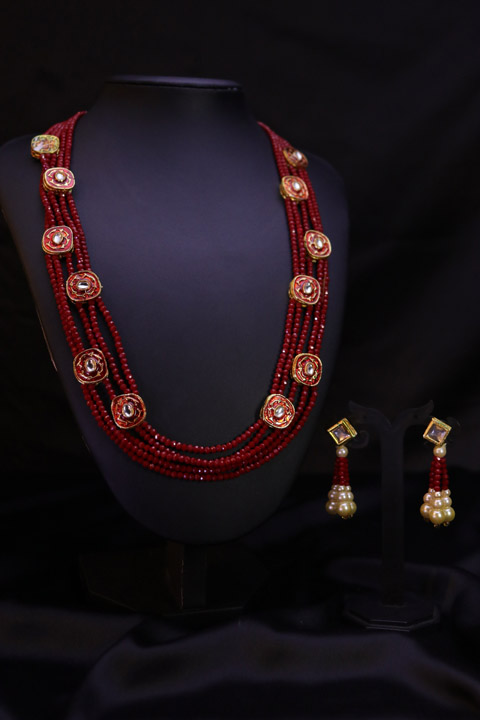 Maroon Multi String Necklace Set