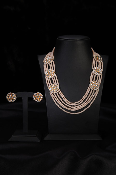 Peach Multi String Necklace Set