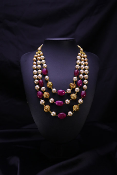 Maroon Multi Layered Necklace