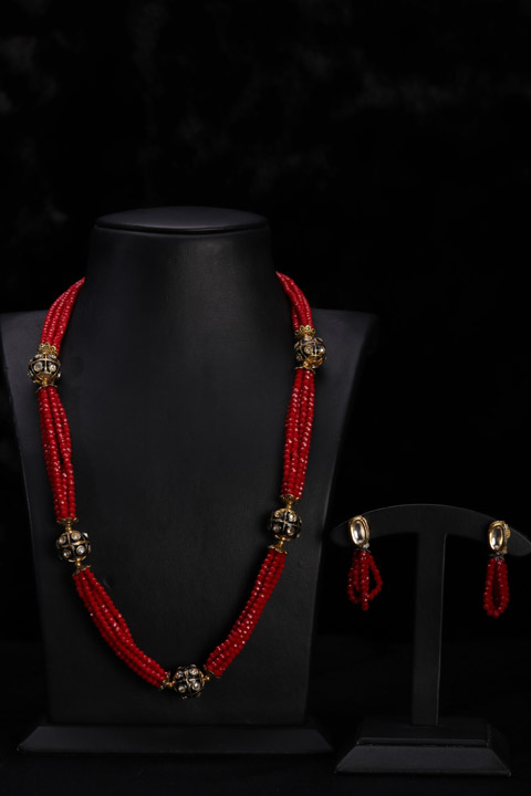 Maroon Beaded Necklace Set