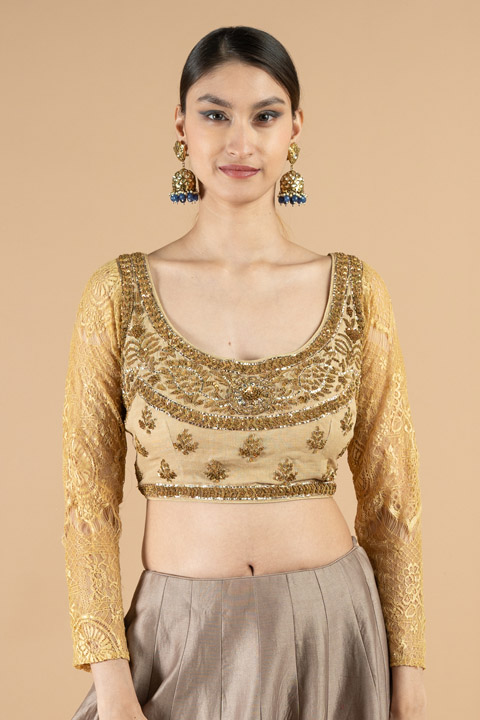 Golden Lace Sleeve Blouse