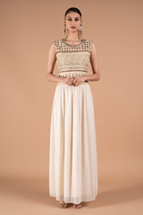 Off White and Gold Evening Gown