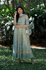 Beige and Blue Net Anarkali