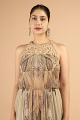 Beige Floral Chiffon Long DressDSC03575