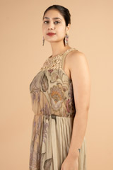Beige Floral Chiffon Long DressDSC03582