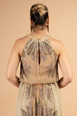 Beige Floral Chiffon Long DressDSC03589